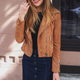 Illustration for article titled 40% OFF SALE! New Arrival - Suede Leather Tan Brown Moto Jacket for Women!em/em